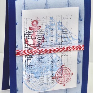 Handmade Nautical Anniversary Card: Anchor, Compass, Sailboat