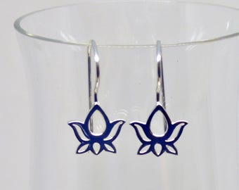 Sterling Silver Lotus Flower Earrings: Abstract Botanical Dangles
