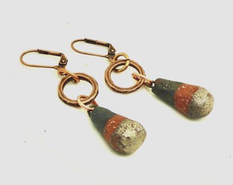 Rustic Copper Dangle Earrings: Distressed Ceramic Teardrops