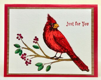 Personalized Cardinal Birthday Card: Watercolor Red Bird Greeting