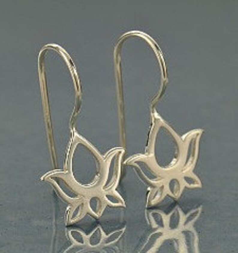 Lotus Flower Sterling Silver Earrings, Large Abstract Floral Dangles, Unique Statement Botanical Drops, Yoga Jewelry or Gift for Yogi image 1