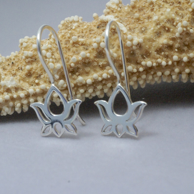 Lotus Flower Sterling Silver Earrings, Large Abstract Floral Dangles, Unique Statement Botanical Drops, Yoga Jewelry or Gift for Yogi image 5