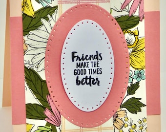 Floral Birthday Card for Friend: Pink Flowers, Handmade Greeting Card