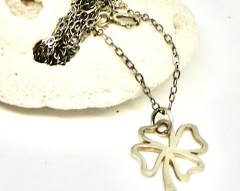 Sterling Silver Four Leaf Clover Necklace: Lucky Irish Shamrock Pendant