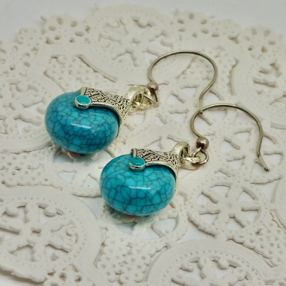 Southwest Style Earrings Large Turquoise Statement Dangles