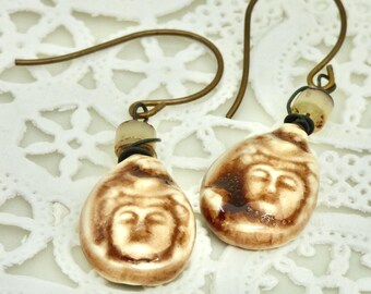 Handmade Ceramic Buddha Earrings: Vintage Style Spiritual Jewelry