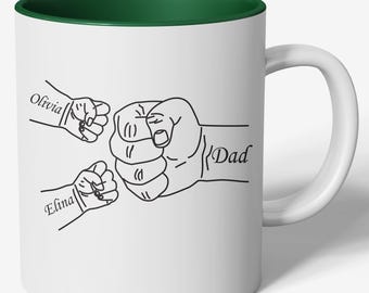 Personalized Fist Bump Mug for Dad, Custom Kids Names Coffee Cup, Father's Day Gift