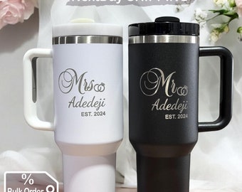 Personalized Mr & Mrs 40oz Tumbler Set, Stainless Steel Wedding Gift