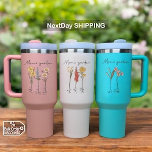 Personalized 40oz Tumbler with Name & Birth Flower, UV DTF Wrap, Mother&#39;s Day Gift , Christmas Gift , Custom Travel Cup, Bridesmaid Proposal