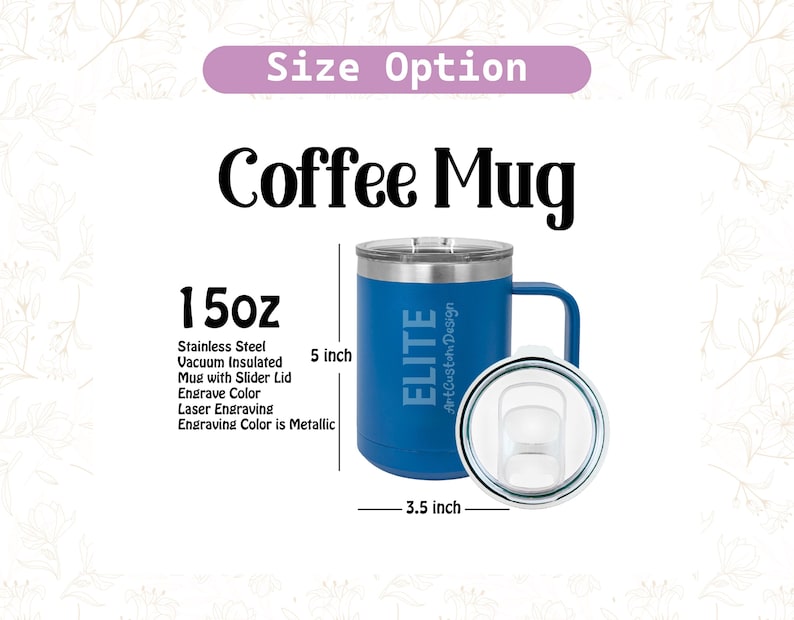 Custom 15oz Coffee Mug, Personalized Laser Engraved Mug, Monogram Coffee Mug, Insulated Stainless Steel Coffee Cup, Christmas Gift image 2