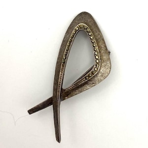 Vintage Brooch Pin Silver Tone Metal with Marcasite Mid Century Modern MCM Jewelry