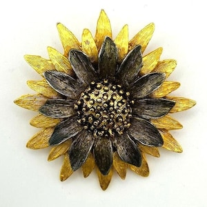 Vintage Sunflower Brooch Pin Gold & Silver Tone Metal Flower Jewelry