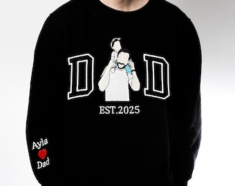 Vatertag gesticktes Foto-Porträt-Sweatshirt, Vatertagsgeschenk für Papa, personalisiertes Geschenk vom Foto, personalisierte Geschenke für Papa