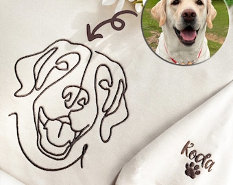 Custom Embroidered Pet Sweatshirts with Pet Photo and Name,Personalised one-line Pet Sweatshirt,Unisex Embroidered Hoodie,Gift for Dog Dad