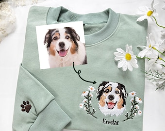 Custom Dog Face Embroidered Sweatshirt, Dog Photo Embroidered Hoodie,Dog Lovers Sweatshirt, Gift for Pet Lovers, Pet Embroidery Sweater
