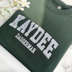 Custom Filled Embroidered Varsity Crewneck, Embroidery Crewneck, Embroidered Sweatshirt, university sweaters, personalized sweatshirt image 4