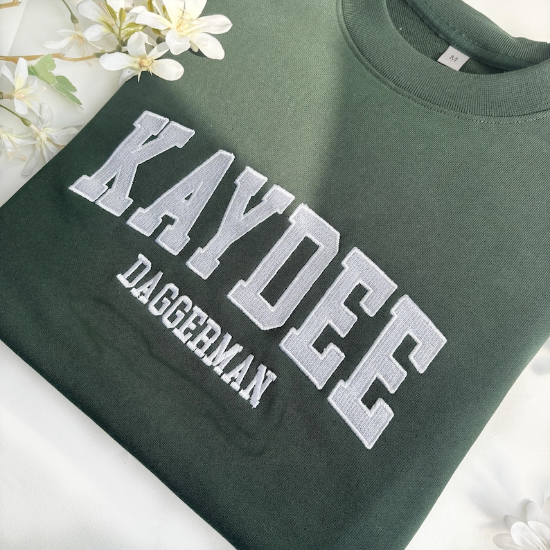 Custom Filled Embroidered Varsity Crewneck, Embroidery Crewneck, Embroidered Sweatshirt, university sweaters, personalized sweatshirt image 4