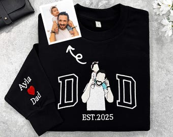 Besticktes Dad-Sweatshirt mit personalisiertem Foto, personalisiertem Geschenk, benutzerdefiniertem Dad EST-Geburtstagsfeier Hoodie, Vater-T-Shirt, Vatertagsgeschenk