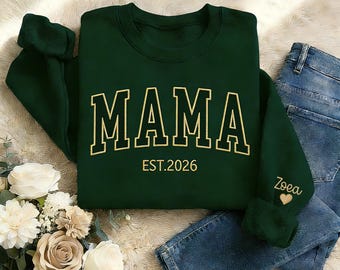 Personalized Mama Embroidered Sweatshirt, Custom Mom Embroidery Hoodie, New Mom Outfit, Pregnancy Reveal Clothing, Happy Mother's Day Gifts