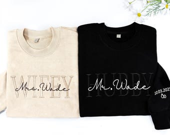 Wifey Embroidered Sweatshirt,Personalized Wife Sweatshirt,Custom last name Bridal Sweatshirt,Engagement Sweatshirt,Anniversary gift