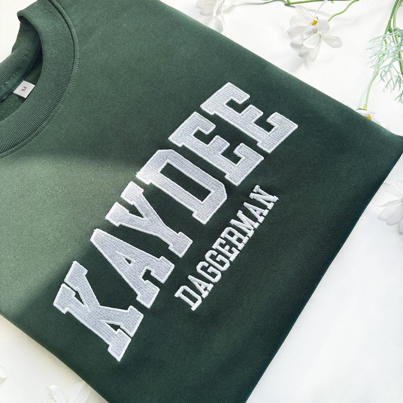 Custom Filled Embroidered Varsity Crewneck, Embroidery Crewneck, Embroidered Sweatshirt, university sweaters, personalized sweatshirt image 3