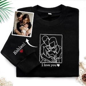 Gesticktes benutzerdefiniertes Porträt vom Foto-Sweatshirt, Familienporträt, personalisiertes Geschenk, benutzerdefiniertes Geburtstagsgeschenk, gesticktes Geschenk