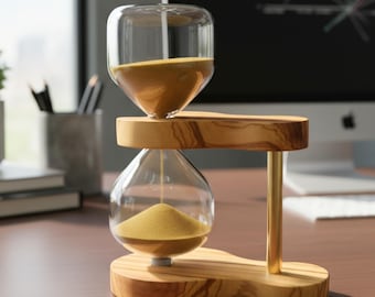 Minimalist Olive Wood Hourglass – Handmade Sand Timer, Natural Desk Decor & Meditation Gift