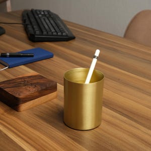 Solid Brass Pen Holder: Handmade Minimalist Desk Organizer