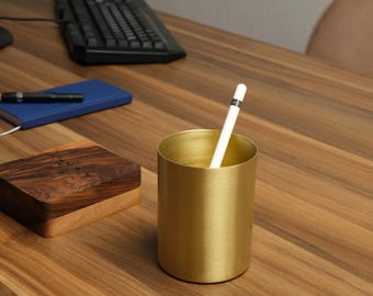 Solid Brass Pen Holder: Handmade Minimalist Desk Organizer