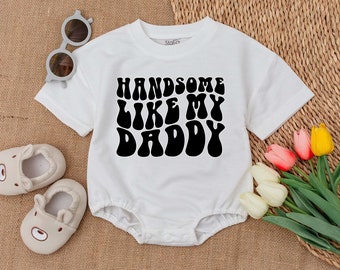 Handsome Like My Daddy Romper, Happy First Father's Day Outfit, Retro Father's Day Clothes, Newborn Baby Clothes, Summer Daddy's Boy Gift