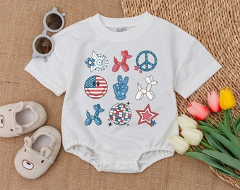 First 4th of July Romper, Retro 4th of July Outfit, Independence Day, Patriotic Day Clothes, Memorial Day, USA Flag Romper, Newborn Clothes