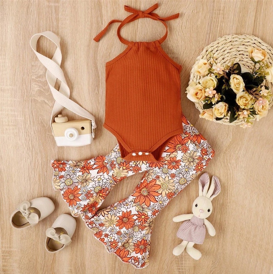 Infant Baby Summer Clothes Suit Set Solid Ribbed Halter Neck Etsy