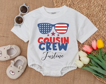 Cousin Crew Romper, Personalized Name USA Romper, First 4th of July Outfit, Independence Day Bodysuit, Patriotic Day, 4th Of July Clothes