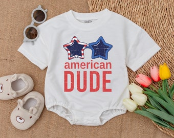 American Dude Baby Romper, First 4th of July Romper, Independence Day, Patriotic Day Clothes, Memorial Day, USA Romper, Newborn Outfits