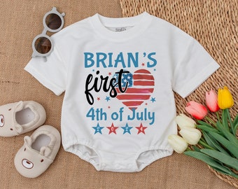 Personalized Name Romper, First 4th of July Romper, Independence Day Outfits, Patriotic Day, Retro 4th Of July Bodysuit, Memorial Day Romper