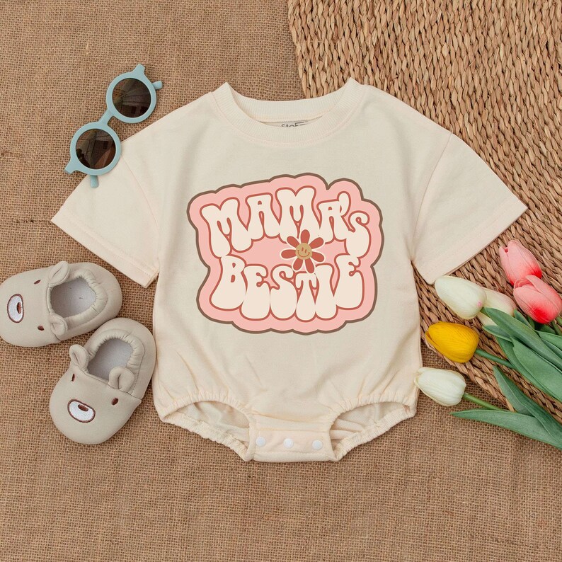 Mama's Bestie Romper, Newborn Baby Outfit, Groovy Baby Girl Bodysuit, I Love Mom Gift, Little Girl Birthday Romper, Mama's Girl, Best Friend image 2