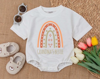 Grandma's Bestie Romper, First Mother's Day Outfit, Cute Rainbow Bodysuit, Newborn Boys Girls Outfit, Grandma's Girl Romper, Grandma's Gift