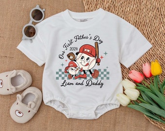 Personalized First Father's Day Romper, 1st Father's Day Outfit, Baseball Father's Day Bodysuit, Newborn Clothes, Custom Baseball Outfit