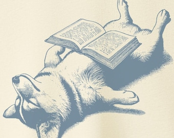 Vintage Corgi Reading Book Nap T-Shirt: Funny Dog Shirt Taco Dog