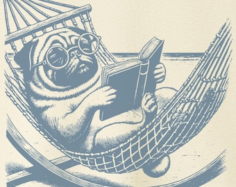 Pug Shirt Vintage Dog Shirt Pug Reading Dog Hammock Tshirt , Funny Dog Shirt, Summer Hammock, Pug Mom, Pug Dad, Pug Hammock, Pug Gifts