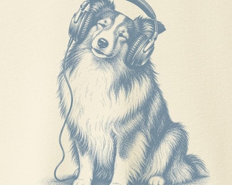 Shetland Sheepdog Sheltie Wearing Headphones T-Shirt - Dog Shirt Sweatshirt Hoodie Taco Dog
