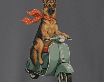 Camiseta vintage de pastor alemán con scooter - Camiseta de perro, sudadera con capucha, Taco Dog