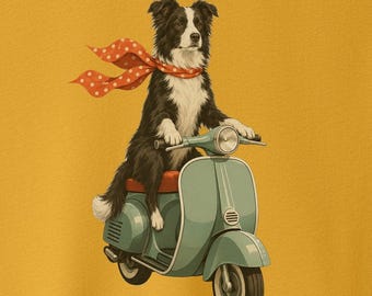 Camiseta vintage de Border Collie con scooter - Camiseta de perro, sudadera con capucha, Taco Dog