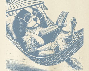 Cavalier King Charles Spaniel, Vintage Dog Shirt, Funny Dog Shirt, Dog Mom Shirt, Reading Dog TShirt, Summer Hammock, Cavalier Gift