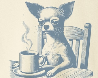 Grumpy Chihuahua T-Shirt: Vintage Morning Coffee Dog - Funny Retro Tee Taco Dog