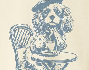 Cavalier King Charles Spaniel París, camiseta vintage para perro, camiseta divertida, camiseta para perro con café, camiseta para perro tomando café, camiseta para mamá de perro con café expreso
