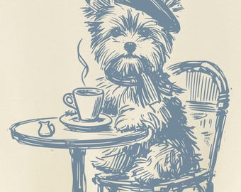 Yorkshire Terrier, Yorkie Paris, Vintage Dog Shirt, Funny Tshirt, Funny Dog Shirt, French Dog T-Shirt, Dog Mom Shirt, Coffee Dog
