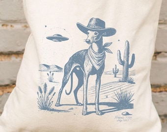 Greyhound, Whippet Tote Bag, Cowboy Iggy, Italian Greyhound Gift, Whippet Stetson, Greyhound Hat, Greyhound Mom, Whippet Dad, Whippet Gift