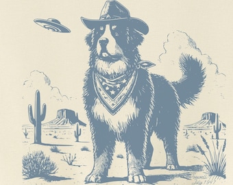 Vintage T-shirt Berner Sennenhond: cowboy-ufo-westerse stijl