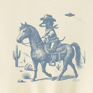 Dachshund Shirt, Cowboy Wiener Dog, Vintage Dog TShirt, Doxie Mom, Funny Dog Shirt, Weenie Gift, Desert Horse, Cactus Horseback Dog, UFO